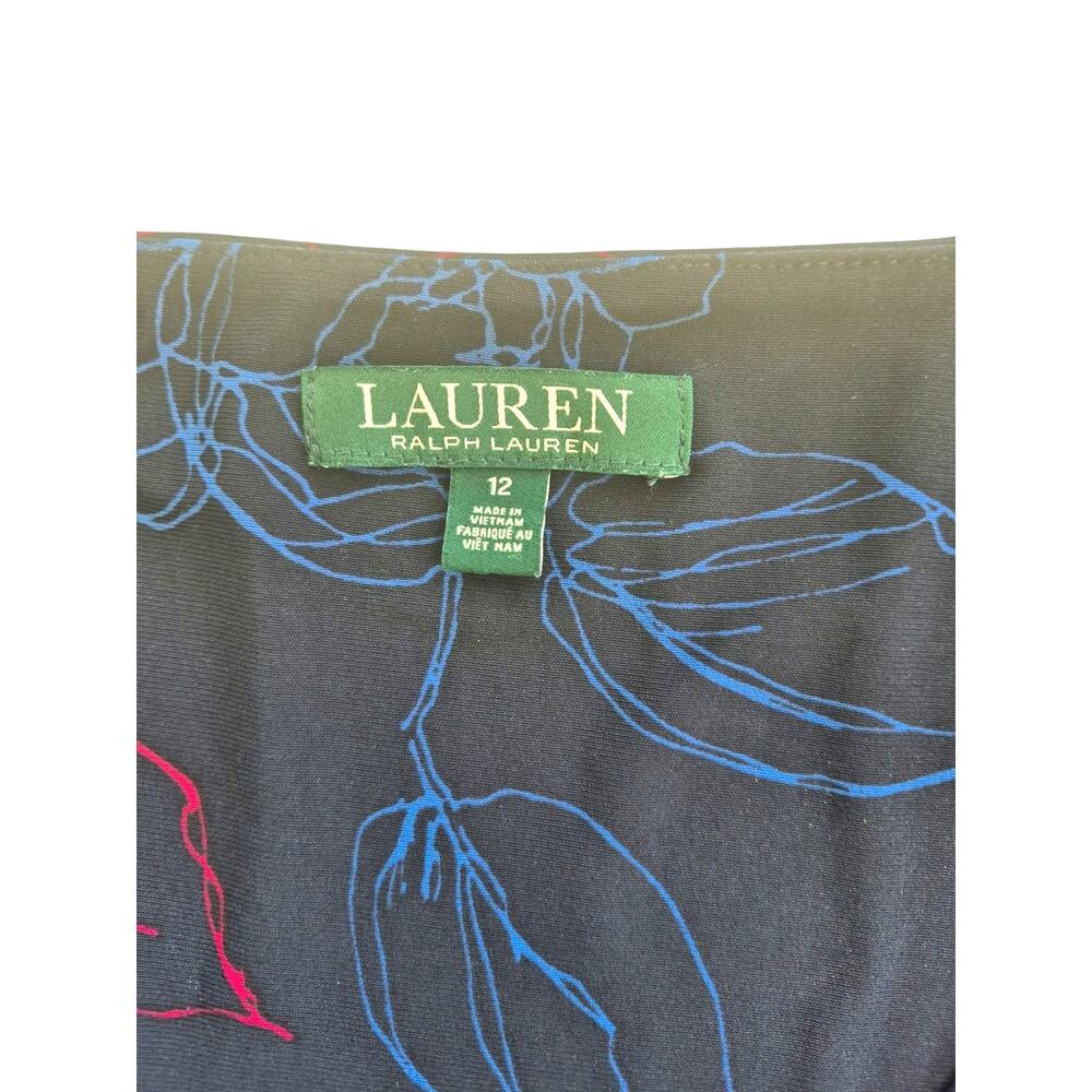 Lauren Ralph Lauren Dress Sz 12 Faux Wrap Navy Print Jersey Office Siren Event - Picture 4 of 9
